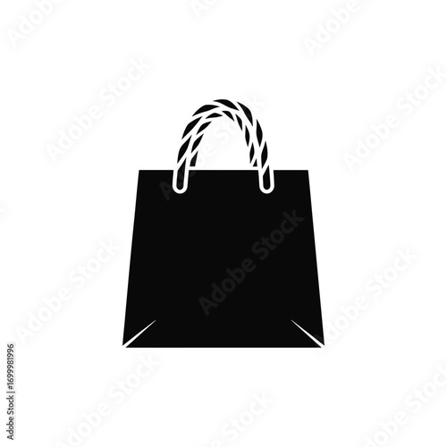Simple black silhouette of a shopping bag with twisted handles