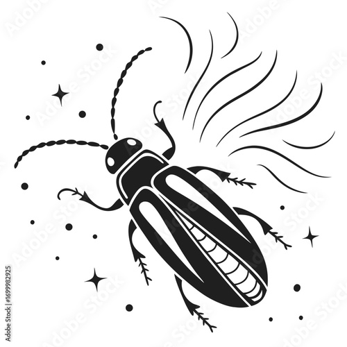 Magical Glowing Firefly Insect Vector Illustration.