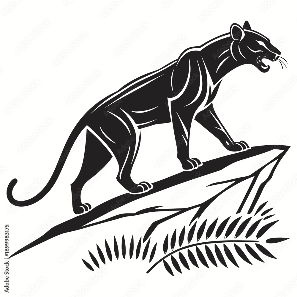 Fototapeta premium Powerful Roaring Black Panther Wild Animal Vector.
