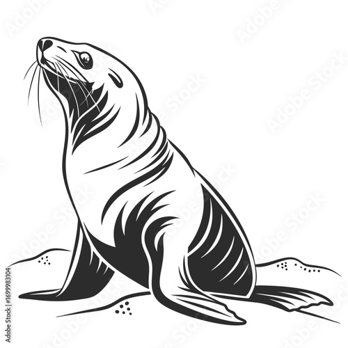 Majestic Sea Lion Vector Illustration Looking Up.