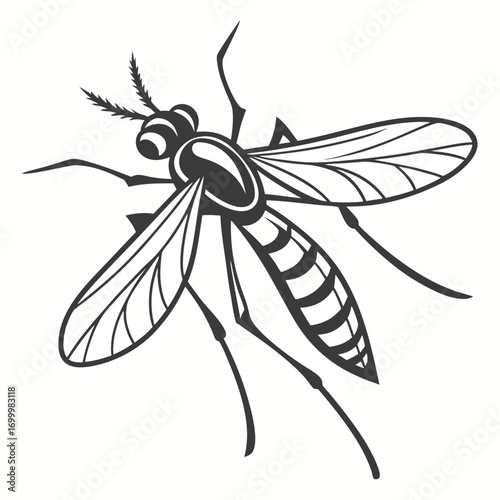 Mosquito Insect Black and White Vector Icon.