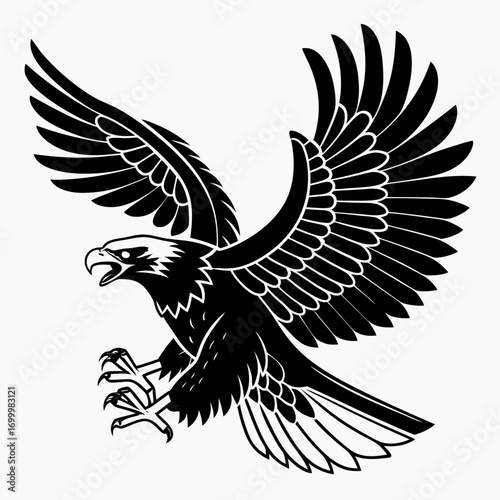 Powerful Black and White Eagle Vector Illustration.