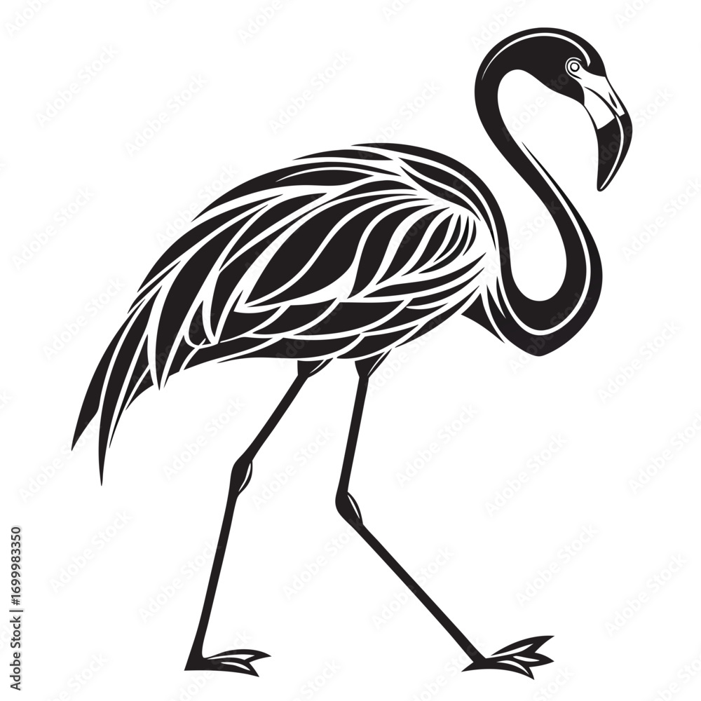 Fototapeta premium Stylized Black and White Flamingo Vector Illustration.
