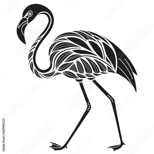 Stylized Black and White Flamingo Illustration.