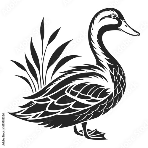 Stylized Black and White Duck Vector Illustration.