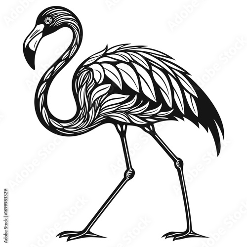 Stylized Black and White Flamingo Illustration 1.