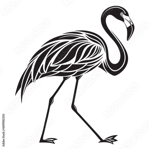 Stylized Black and White Flamingo Vector Illustration.