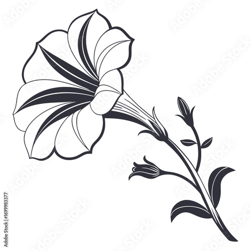 Stylized Black and White Floral Illustration Vector.