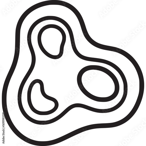 Minimalist topographic map icon isolated on white background simple contour line drawing of terrain, representing elevation and geographical features in a clean, modern style