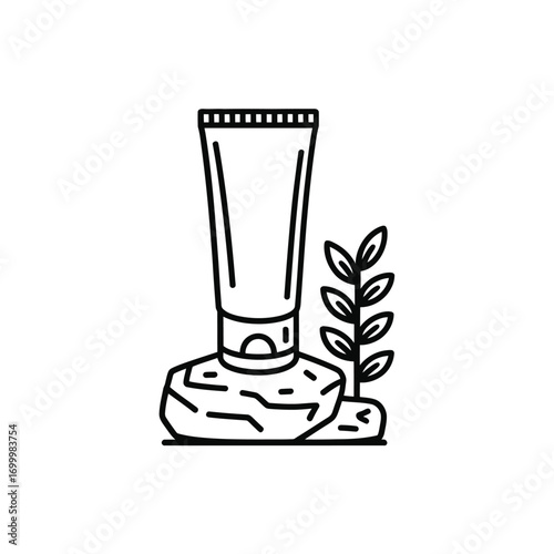 Natural skincare product with botanical elements and stone