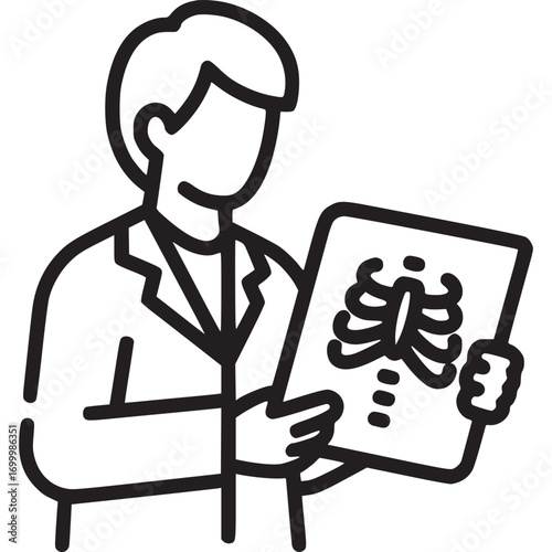 A doctor in a white coat is examining an xray of a patients chest, isolated on white background the doctor is holding the xray up to the light to get a better look