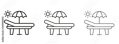 Sun bed icon with outline style, vector illustration designs