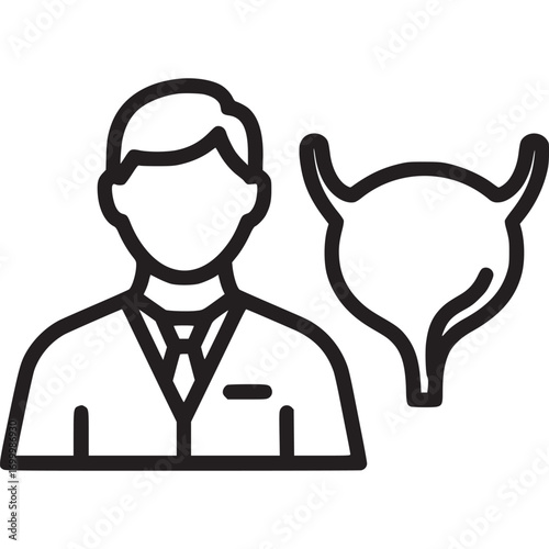 A urologist with bladder isolated on white background this line art illustration depicts a medical professional specializing in urinary tract health