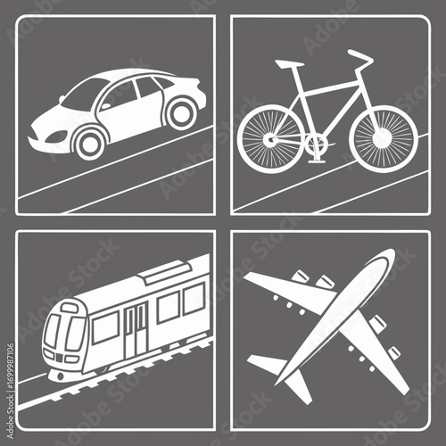 Set of four icons representing different modes of transportation