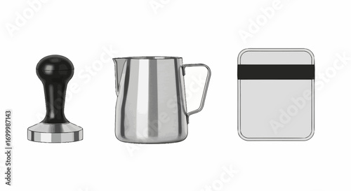 Espresso Preparation Tools: A Minimalist Still Life for Barista Training and Coffee Shop Equipment Promotion
