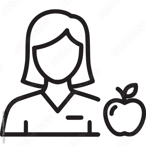 Dietitian icon isolated on white background line vector of a female nutritionist with an apple, representing healthy eating, wellness, and dietary guidance for a balanced lifestyle