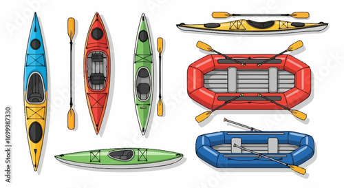 Colorful Kayaks and Rafts Vector Illustration for Outdoor Adventure Equipment Design and Water Sports Promotion Materials on Adobe Stock