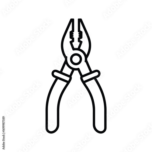 Simple black and white line drawing of pliers vector graphic for various design uses silhouette vector illustration white background
