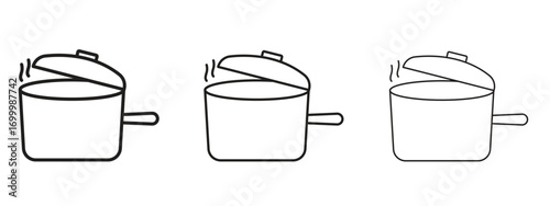 Sauce pan icon with outline style, vector illustration designs