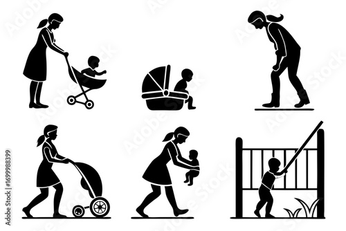 Mother and child silhouette icons representing parenthood and care