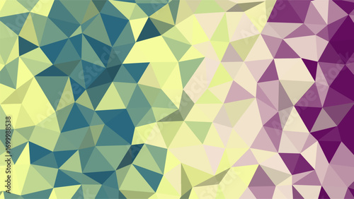 Abstract geometric low poly background with a gradient of teal yellow and purple polygon