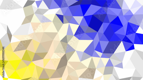 Abstract geometric low poly background with blue yellow and white triangles texture