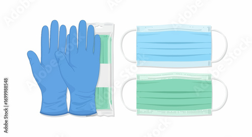 Essential Protective Gear for Healthcare and Safety Illustration: Masks and Gloves for Prevention and Hygiene Awareness Campaigns