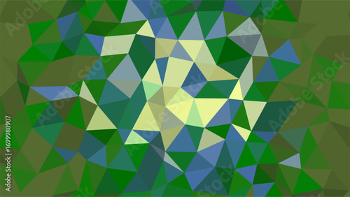 Abstract geometric low poly pattern with green blue and yellow triangles background