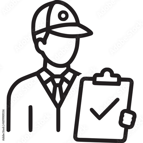 A diligent delivery person holding a clipboard with a checkmark, isolated on white background, symbolizing successful delivery, inspection, and reliable service