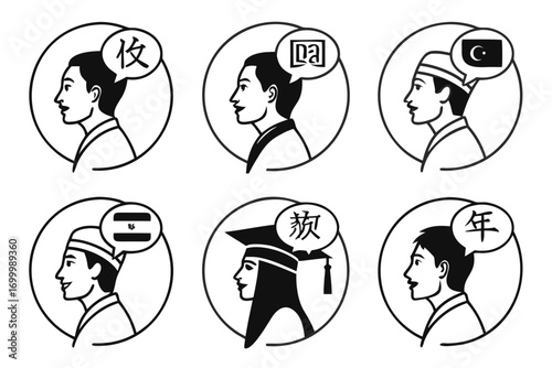 Diverse people communicating in different languages and cultures