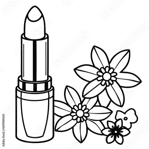 Scalable vector illustration of a lipstick tube and delicate flowers for beauty graphics silhouette vector illustration white background