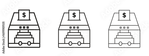 Money counting machine icon with outline style, vector illustration designs