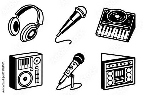 Collection of musical instruments and audio equipment icons
