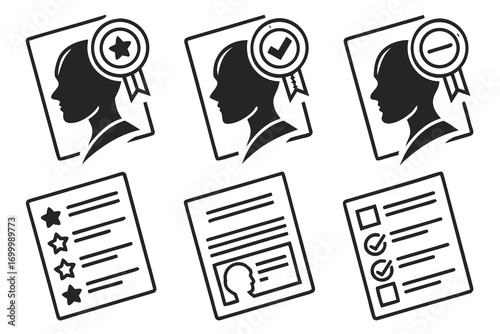 Collection of icons representing candidate evaluation and selection