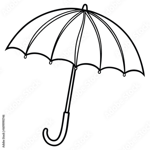 Simple black and white line drawing of an open umbrella vector illustration scalable eps silhouette vector illustration white background