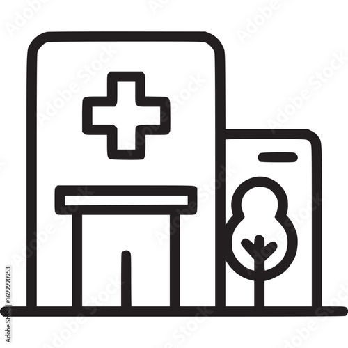 Hospital building icon isolated on white background symbol of medical facility sign for healthcare, clinic, or emergency room vector illustration of a hospital with a tree