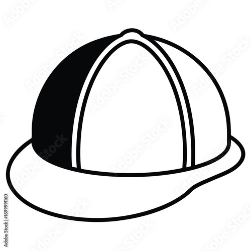 Black and White Icon of a Baseball Cap with Two Panels Keywords: baseball cap, hat, headwear, sports cap, casual cap, fashion, accessory, apparel