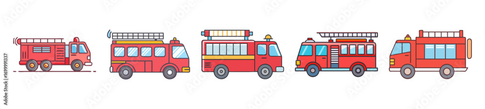 Εκτύπωση καμβά Cartoon illustration of multiple fire trucks and fire engines in different style