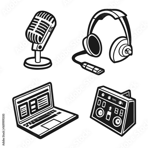 retro microphone icon set
