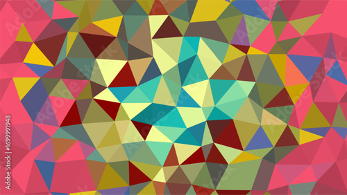 Colorful abstract geometric mosaic of triangles in pink yellow blue and green hues Keywords: abstract, geometric, pattern, triangles, polygons, low poly, background, texture, design