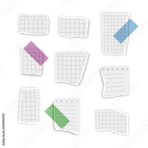 Collection of Torn Paper Pieces with Tape Vector format