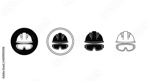 Safety helmet and goggles protection vector icon illustration