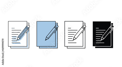 Paper and pencil writing concept vector illustration icon set