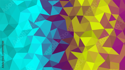 Vibrant Geometric Low Poly Gradient From Bright Cyan To Yellow And Magenta Keywords: abstract, geometric, low poly, gradient, pattern, background, texture, polygonal, triangulation