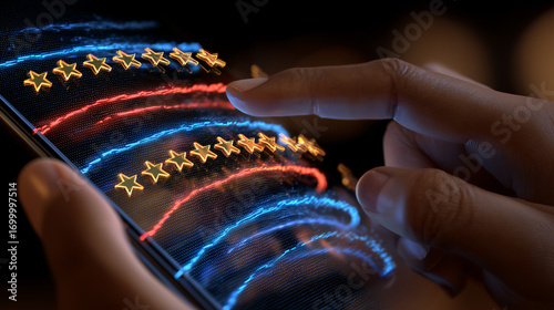 Rating Wave — a mobile user's hands (index finger tapping a smartphone)