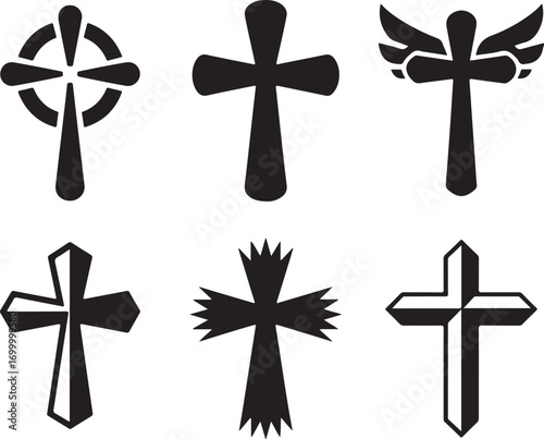 Collection of Religious Cross Symbols Vector Art Christian Faith Iconography Set Silhouette Graphic Elements