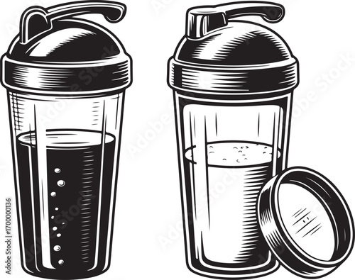 Protein Shaker Bottle Vector Illustration for Fitness Nutrition and Workout Drink Preparation