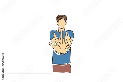 National CPR and AED Awareness design featuring a young man giving CPR to a patient, health concept in continuous line drawing style, promoting emergency life-saving knowledge.