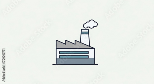Industrial factory with smoke billowing from chimney represents manufacturing, production, and economic growth in a modern abstract style