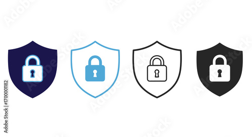 Shield with padlock security vector illustration icon set